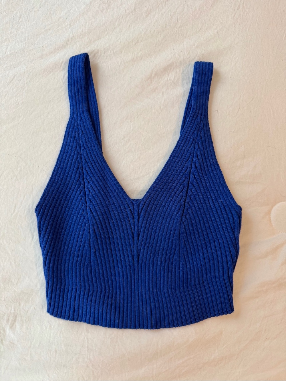 SHEIN Royal Blue Ribbed V-Neck Crop Top